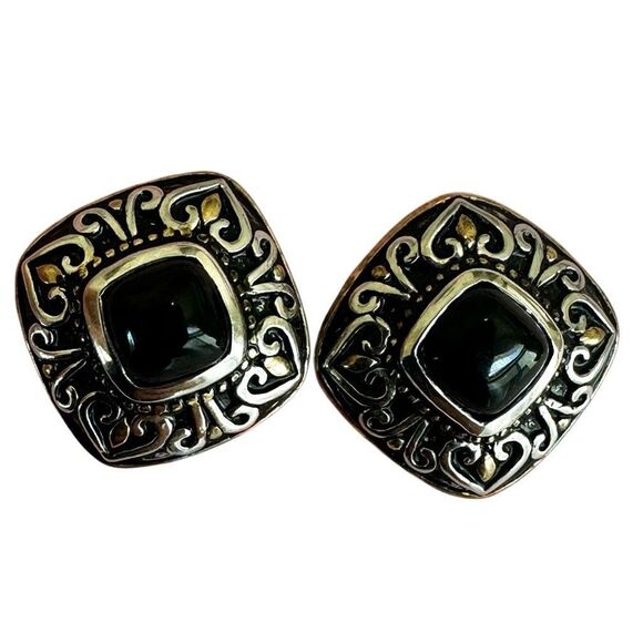 Sterling Silver Earrings with Black Onyx, Rhodium & 18k  Gold Accents - Picture 4 of 10